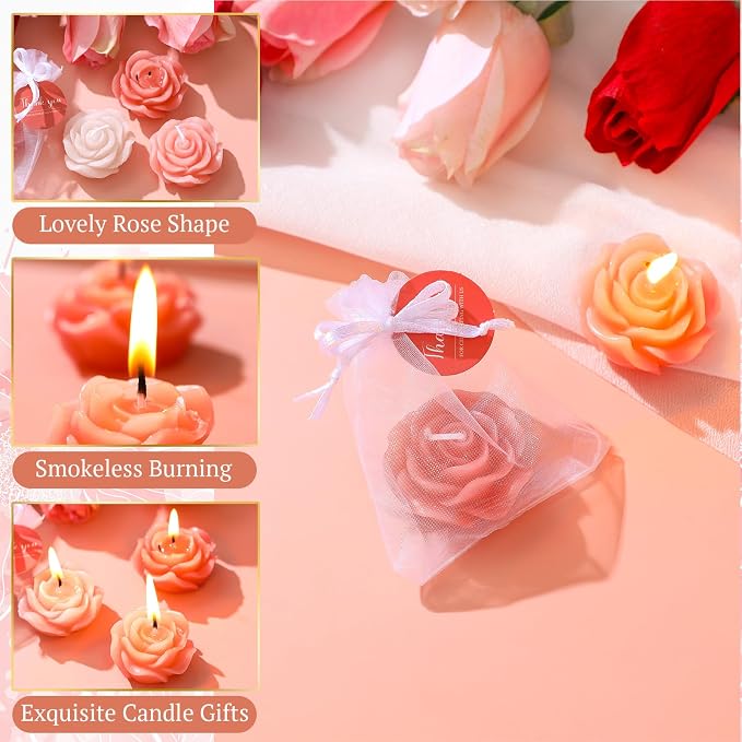 Treela 50 Set Rose Flower Candles, Pink Champagne Wedding Favors for Guests