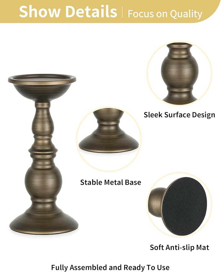 NUPTIO Bronze Candle Holder for Pillars: Candle Stand for 3 inches Candles