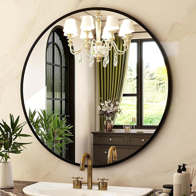 HARRITPURE Round Mirror 36 Black Wall Mounted Circle Mirrors | Vanity Mirror with Aluminum Alloy Frame, Modern Decoration for Bathroom, Living Room, Vanity, Bedroom, Entryway