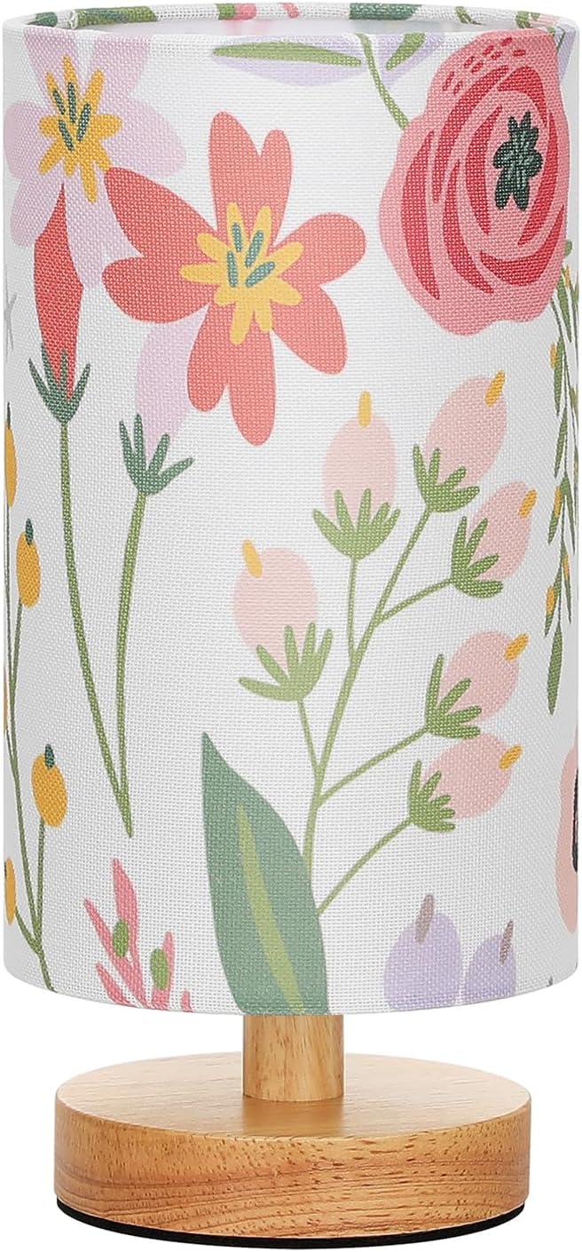 Fenmzee Small Table Lamps (Floral White Shade, 9" Inline Control)
