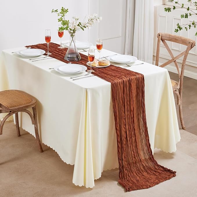 6 Pack Terracotta Cheesecloth Table Runner 35×120 Inch Fall Boho Home Decor | Rustic cheese cloths Sheer Gauze for Wedding Bridal Baby Shower Birthday Party Table Decor Halloween Thanksgiving Christmas