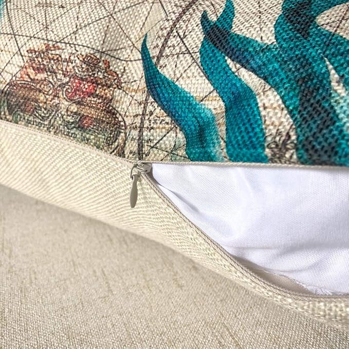 Mediterranean Style Throw Pillow Case Sea Theme Decorative Pillowcases Surtle Octopus Seahorse Whale Coastal Cushion Cover for18 X 18 Inch, 4Pack Nautical Pillow Covers for Summer Beach House Decor