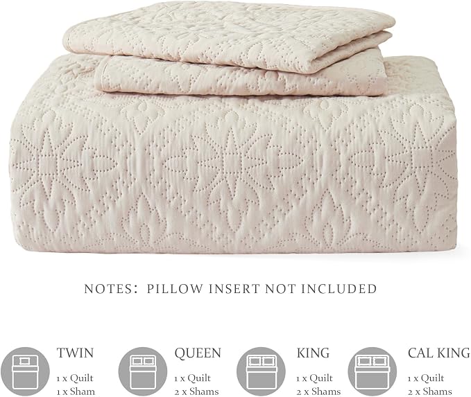 Exclusivo Mezcla Full Queen Quilt Set, Brich Beige | Lightweight Soft Bedspreads Coverlets, All Season Bedding with 2 Pillow Shams, Modern Style for Bedroom Guest Room