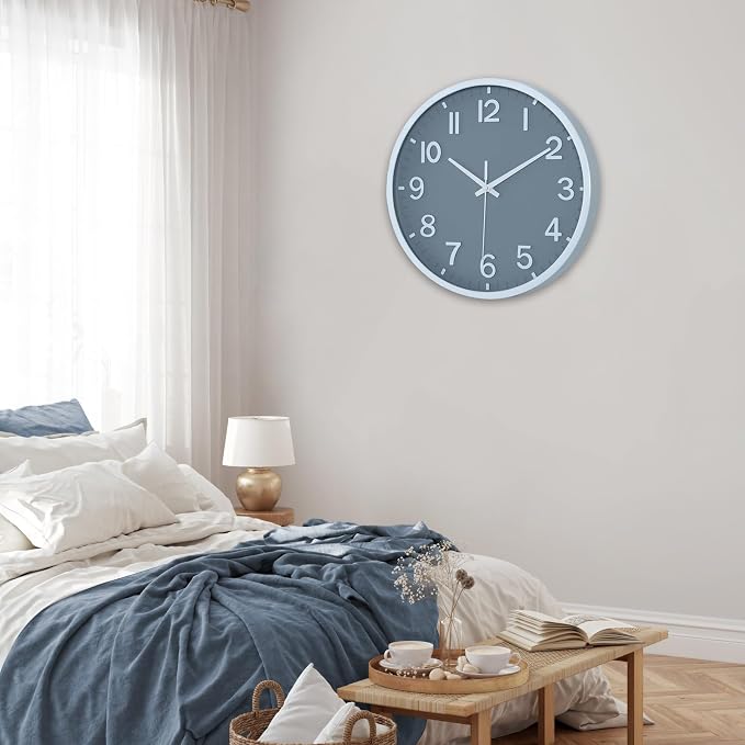 Wall Clocks Battery Operated 10 inch Modern Wall Clock,Silent Non Ticking Wall Clock for Living Room Bedroom Kitchen Office Classroom Decor (Gray White)