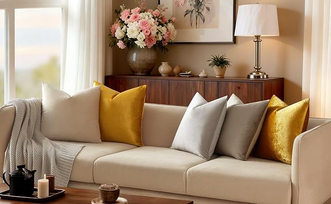 Throw Pillow Covers Set of 2 for Couch Velvet Cushion Covers 14x14,Golden