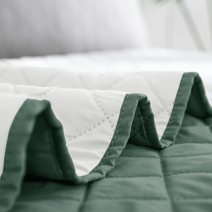 Easy-Going Reversible Quilt Set Full/Queen, Bedspread with 2 Shams | Cyan/Ivory, Lightweight Microfiber Bed Comforter, 1 Quilt + 2 Pillow Shams, All-Season Coverlets for Bedroom