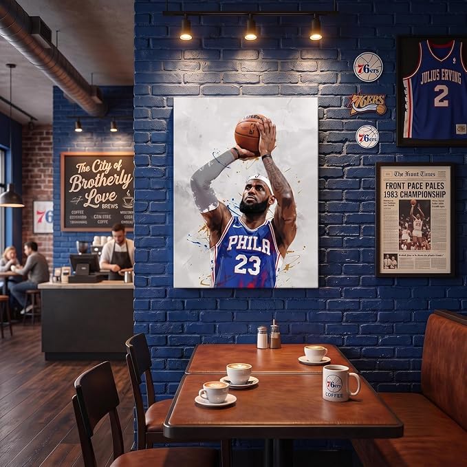 LeBron James Basketball Canvas Wall Art, Sports Player Poster, 24x30 Inch | Abstract splash ink athletic artwork, motivational sports wall decor for teen boys room, bedroom, living room, gym or office