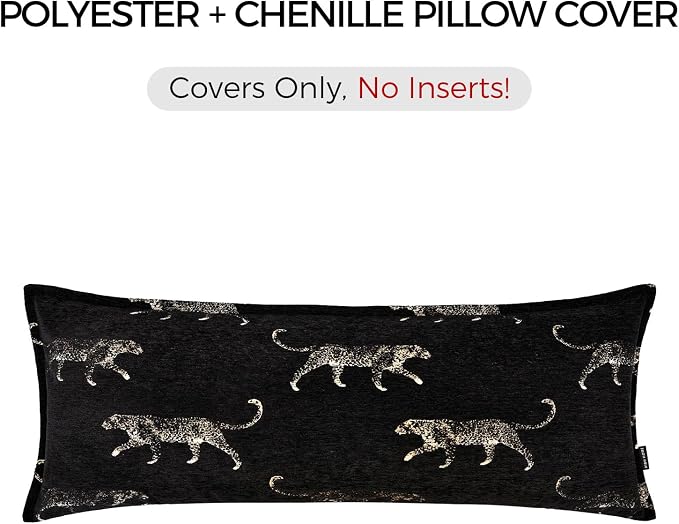 Decorative Lumbar Pillow Cover 14x36, Double Sided Cheetah Pattern Jacquard Embroidered Long Pillow Cover, Anthropology Pillowcase for Bed Couch Sofa Bedroom Living Room