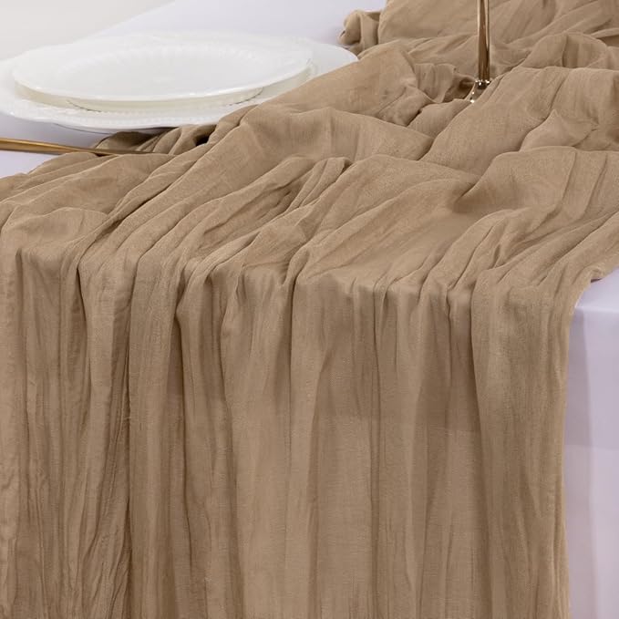 Cheesecloth Table Runner Fall Boho Wedding Birthday Party Home Decor | Nude Brown 15pcs Rustic Gauze 10FT Cheese Cloth Sheer Farmhouse Dining Runner for Baby Shower Bridal Holiday Decorations