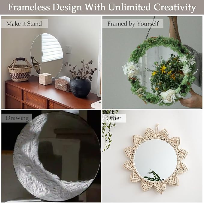 20'' Glass Round Mirror for Wall Decor, 2mm Circle Bathroom Mirror | Wall Mounted Circular Mirror Tile for Bathroom, Living Room, Vanity, Bedroom, Entryway, Over Sink, Hallway, Home Decor