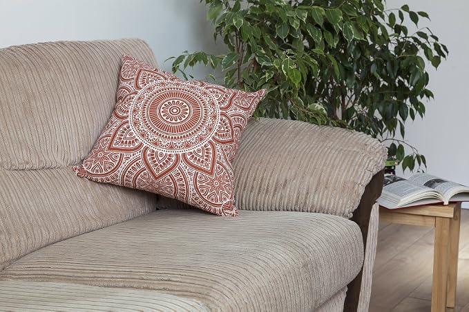 TreeWool Mandala Accent Throw Pillow Covers 20x20 Set of 2 (Rust) | Decorative Throw Pillowcases for Sofa & Couch; 100% Cotton Accent Covers Ideal for Spring & Summer Stylish Home Decor
