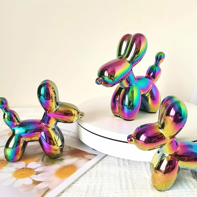 Ceramic Colorful Balloon Dog Decor,Balloon Animal Statue(Small)