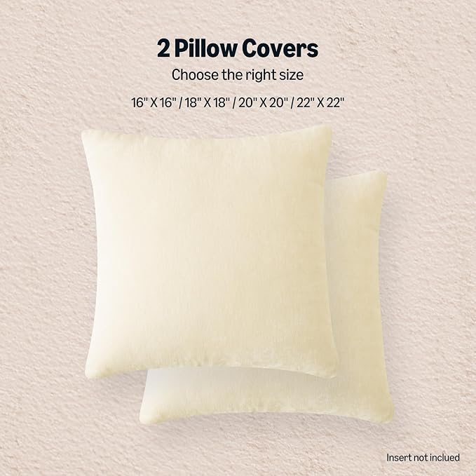Amazon Basics Chenille Throw Pillow Covers, Home Decor Cushion Cover for Bedroom Living Room Couch Bed, 16" W × 16" L, Beige