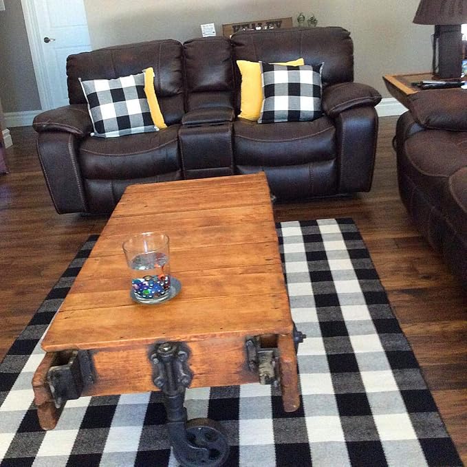 Ukeler Cotton Washable Rugs Black and White Plaid Rug for Living Room/Dinning Room/Kitchen/Bedroom, 59''x78.8''