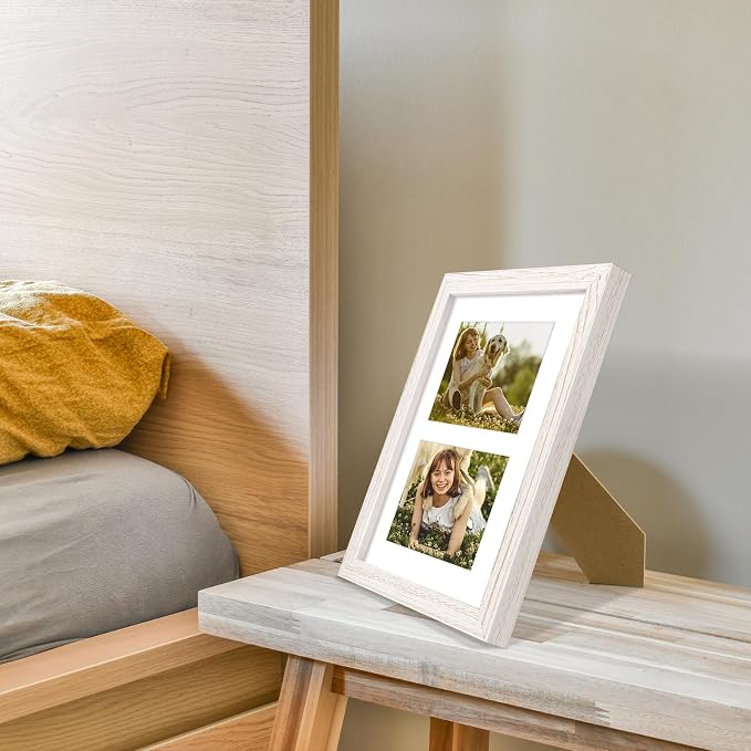Golden State Art Collage Frame 8x10 for 2 4x6 Photos Wood Distressed White