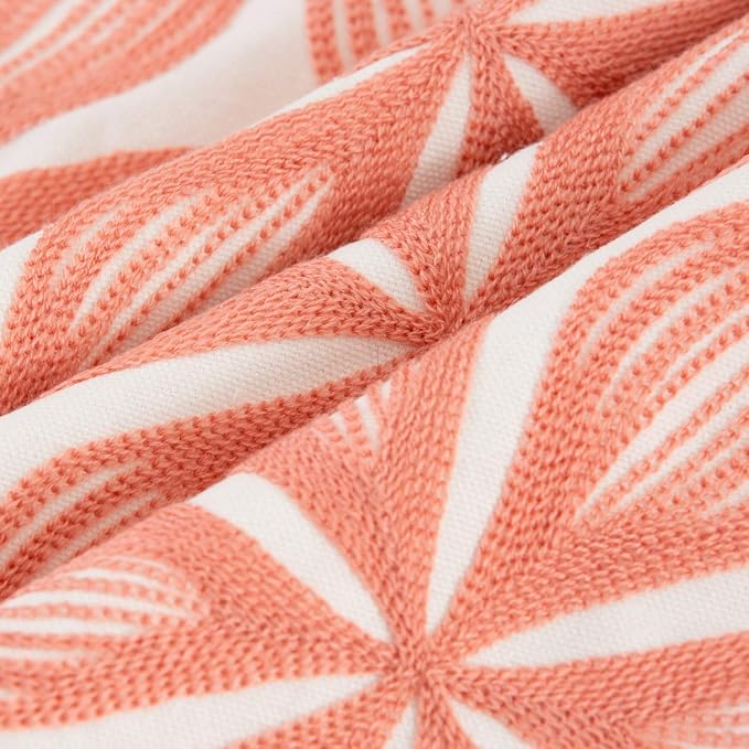 HWY 50 Coral Pink Decorative Throw Pillow Covers 18x18 Inch (1 Piece), Embroidered Cotton Farmhouse Cushion Cover Pillow Case for Sofa Couch Living Room Bed, Fashion Geometric