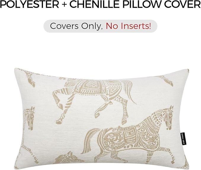 Lumbar Pillow Covers 12x20 inches, Double Sided Horse Pattern Chenille Jacquard Embroidered Decorative Throw Pillows Cover, Luxury Couch Cushion Cover for Bed Sofa Living Room Bedroom