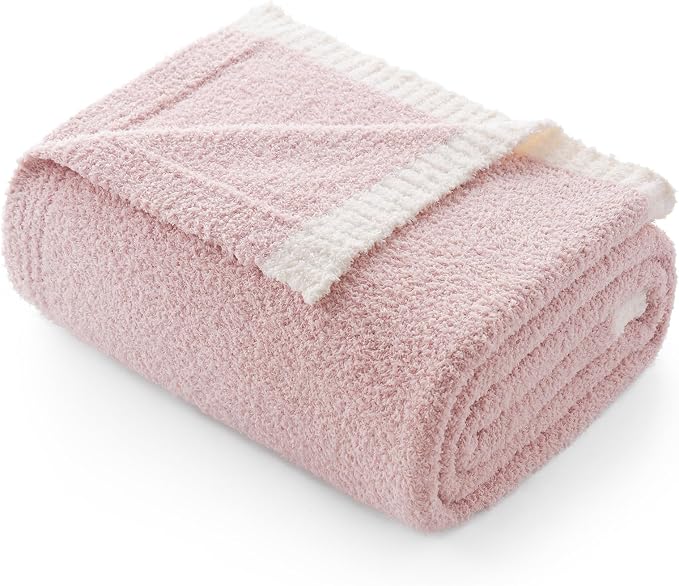 Snuggle Sac Pink Throw Blanket for Couch Bed Sofa 60x80 inches, Reversible Pink Blanket Microfiber Fluffy Fuzzy Cozy Knit Twin Blanket for Women Mothers Birthday Gifts