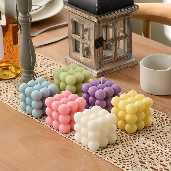 ACITHGL Bubble Candle - Cube Soy Wax Home Decor Scented Candle Set 2 Pieces (White+Pink)
