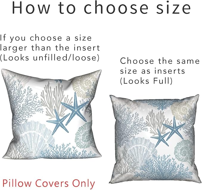 Tritard Coastal Pillow Covers Set of 2, 16x16, Blue