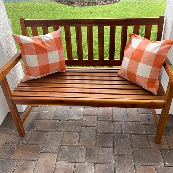 VAKADO Orange Buffalo Plaid Fall Throw Pillow Covers 16x16 Set of 2 | Orange buffalo check polyester, hidden zipper.Outdoor Fall porch decor for Thanksgiving. Machine washable.