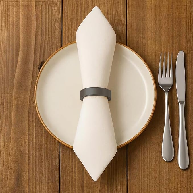 12 Pcs Stainless Steel Napkin Rings - Black Napkin Holder(Semicircle) | Matt Gold Napkin Holder Buckles for Table Kitchen Dinner Party Wedding Christmas Party