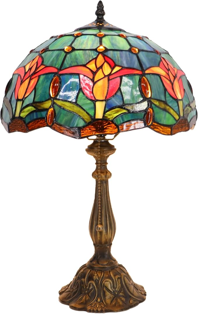 Tiffany Table Lamp Stained Glass Bedside Reading Light W12H19 inch