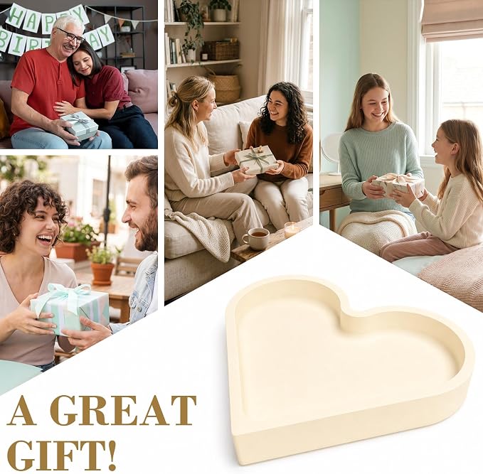 2 Pack Heart Shape Silicone Jewelry Tray, Soft Shatterproof Ring Dish, Small Trinket Tray for Necklace Earrings Keys, Cute Vanity Organizer, Home Decor Gift for Mom Sister Daughter Girlfriend, Beige