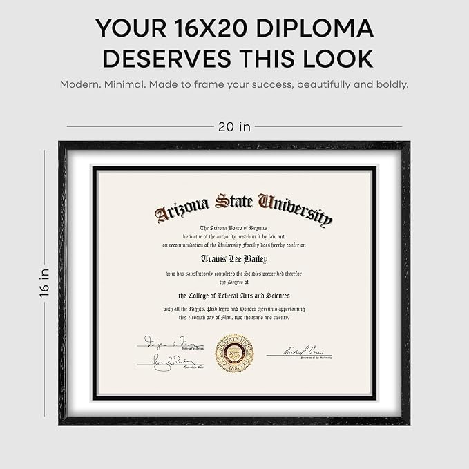 Homeforia 16x20 White Oak Diploma Frame, High-End Wood, 14x17 Mat, Glass