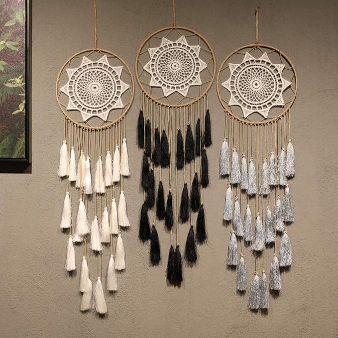 Artilady Macrame Dream Catcher Wall Hanging, White Large Boho Bedroom Decor