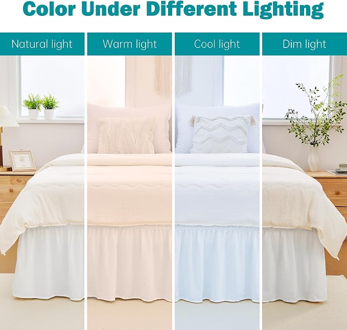 Vocander Queen Bed Skirt 12 Inch Drop, Elastic Wrap Dust Ruffle White | Hides Underbed Storage, No Mattress Lifting, Elastic Stays Put, Soft Fabric, Machine Washable, Polished Look