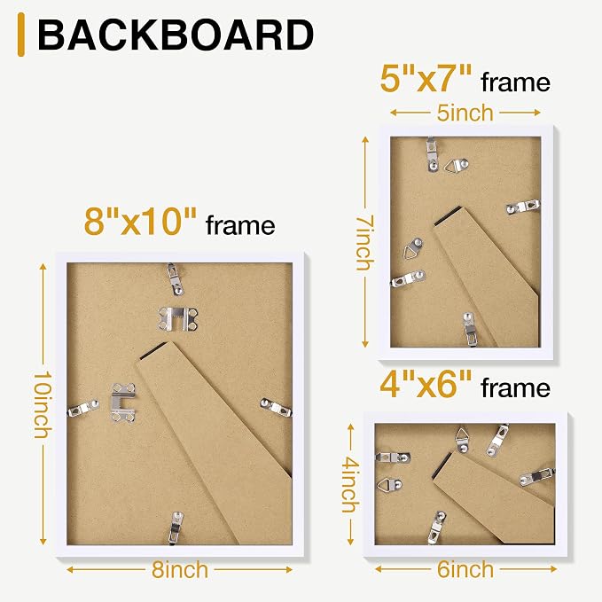 decorUhome 10 Pack Assorted Picture Frame Set for Wall & Tabletop, P0710WT | White, Multi Size Picture Frame Includes Two 8x10 / Four 5x7 / Four 4x6 for Family Gallery Wall