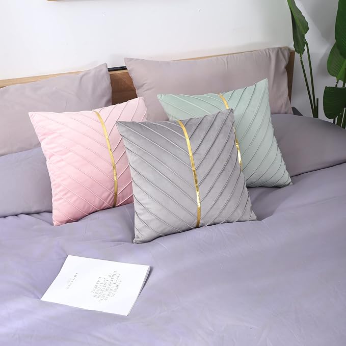 Velvet Throw Pillow Covers 26x26 Pack of 2 Gold Decor Mint Green