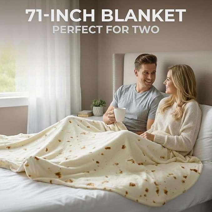 Zulay Kitchen Extra Large Burritos Tortilla Throw Blanket – Wrap Yourself Like a Giant Taco! Double-Sided 71 Inches, Funny & Ultra Cozy Novelty Blanket, Super Soft 285 GSM Flannel