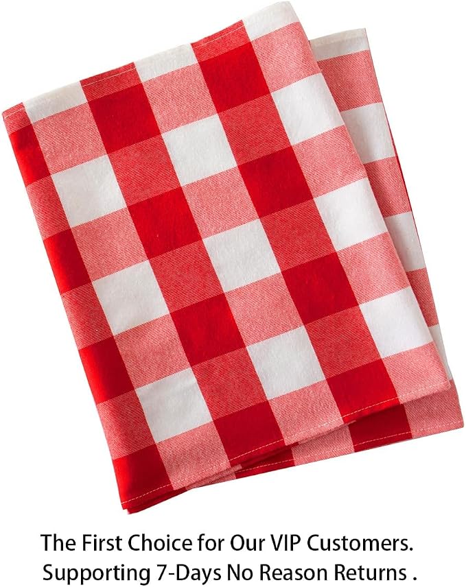 Table Runner 13''x108'' Red and White Gingham Cotton Buffalo Plaid Cover | Red White Checkered, Soft Gingham Fabric, Farmhouse Christmas Thanksgiving Dining Room Picnic Outdoor Decor, Folded Hem Cloth