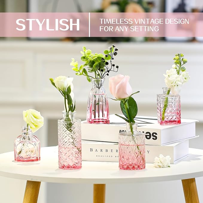 24PCS Mini Bud Vases As Wedding Centerpieces for Tables,Clear Bud Vases for Flowers,Small Flower Vases Suitable for Birthday Party,Anniversary,Wedding Reception,Baby Shower (Light Pink)