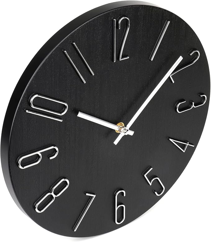 jomparis Black Wall Clock Modern Style Plastic Wooden Wall Clocks Decor 12 Inch Silent Non-Ticking for Office Home Bedroom