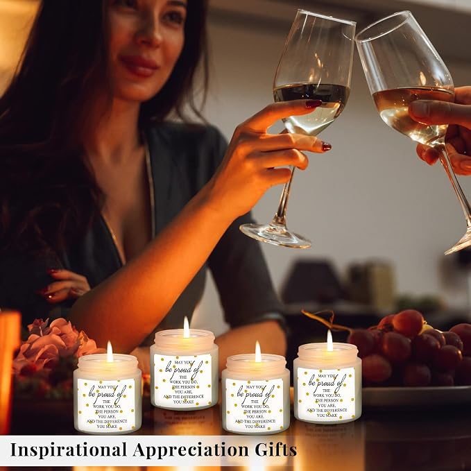 Fumete 10 Pcs Employee Appreciation Gifts Jars Scented Soy Candles 3.5 oz Inspirational Candles Team Thank You Gifts for Nurse CNA Week Gift Coworker Volunteers Teachers Group(White, Proud)