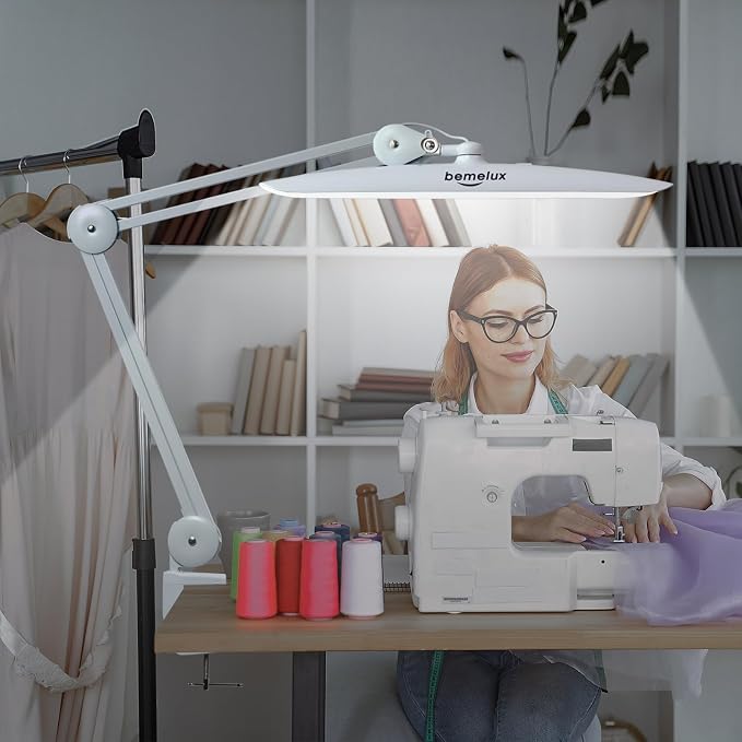 LED Desk Lamp with Clamp,Dimming Task Lamp for Reading Desktop Office Workbench Table Architect Sewing Study Home Craft,Bright 117PCS LEDs,2200 Lumens 20 Inch Metal Swivel Arm Work Lamp(White)