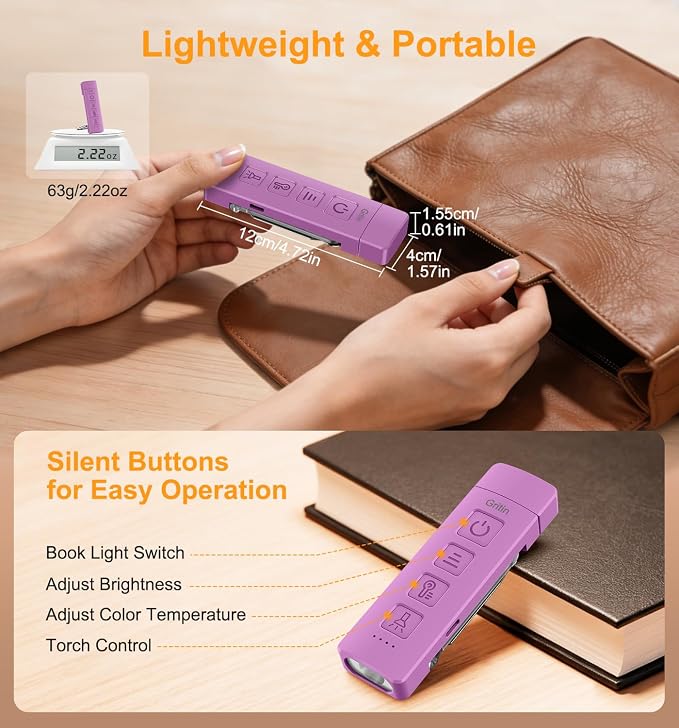 Gritin 2026 Gen 2 Rechargeable Book Light,2-in-1 Reading Light & Flashlight