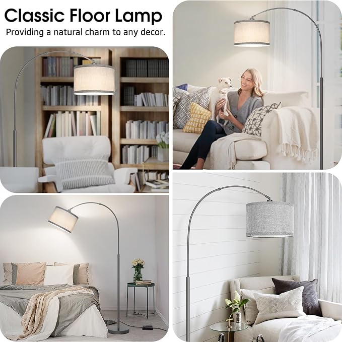 Arc Floor Lamp with Dimmer,Dimmable Floor Lamp with Gray Adjustable Shade