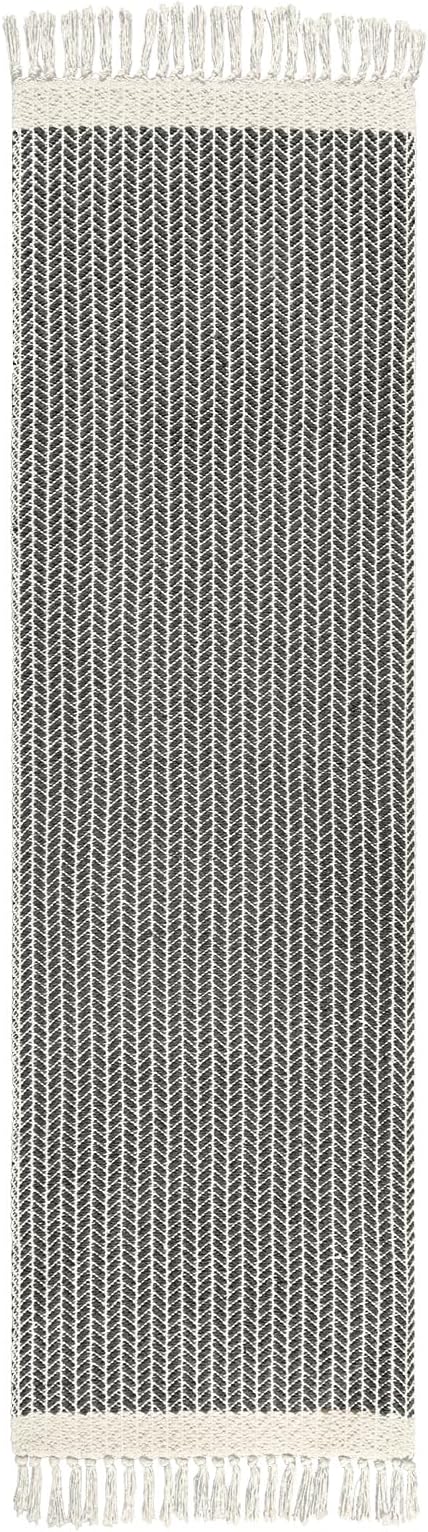 Lahome Boho Bathroom Runner Rug, 2x7 Washable Rugs for Hallway Kitchen | Woven Cotton Grey Bath Mats with Tassels, Farmhouse Decor Non Shedding Lightweight Carpet for Bedroom Laundry Room Entryway