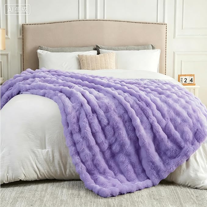 NEWCOSPLAY Faux Fur Fluffy Bubble Throw Blanket for Couch,Lavender,50"x60" | Soft Thick Warm Bubble Blanket for Couch Sofa Bed 550GSM, Plush Cozy Luxury Decorative Throw, Gift for Women Men