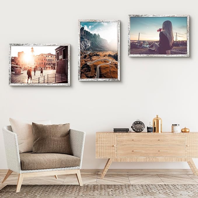 3 Pack 16x24 Distressed White Picture Frame with Real Glass Mat for 12x18
