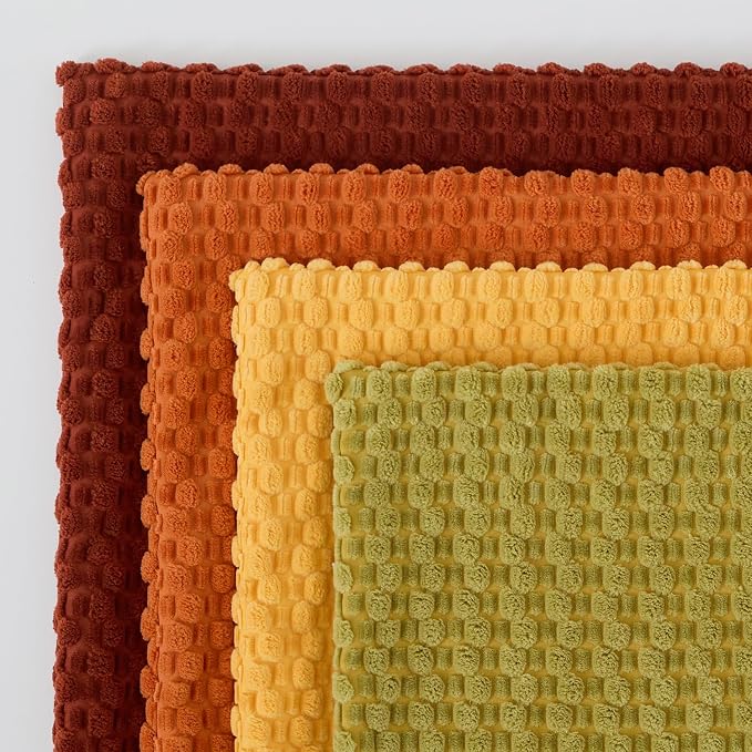 Kevin Textile Fall Throw Pillow Covers Pack of 4 Super Soft Boho Corduroy Decor Pillow Cases Mix and Match Colors Plush Texture Accent Pillows for Sofa Couch Living Room 16x16 Inch, Yellow/Green