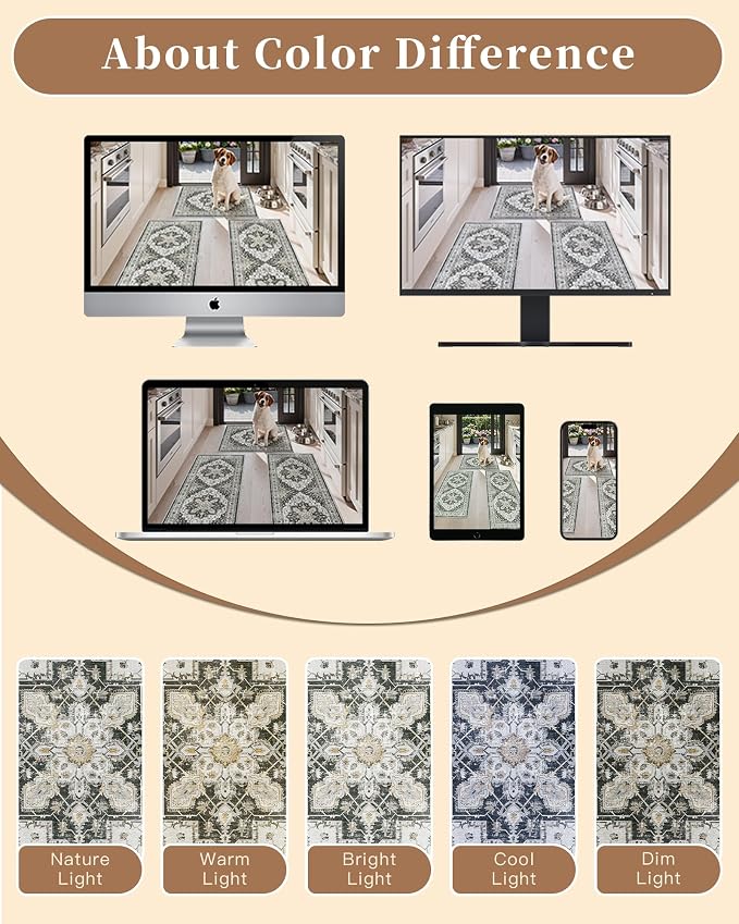 Madane Washable Kitchen Rug Set of 3 Small Area Rugs Non-Slip, Black | Vintage Hallway Entryway Door Mat Indoor Entrance Low Pile Floor Carpet Runner for Inside Front Entry Laundry 2x3+2x4+2x5