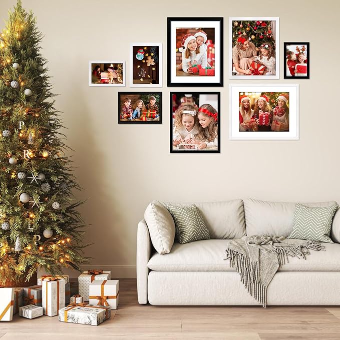 11x14 Picture Frame Set of 6, Black Photo Frames Bulk with HD Plexiglass, Display Pictures 8x10 with Mat or 11x14 Without Mat, Multi Picture Frames Collage for Wall Decor