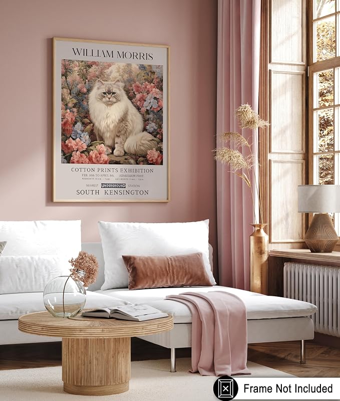 Poster Master Persian Cat Print - Flower & Animal Art - Botanical Exhibition Wall Design - Floral Cat Illustration - Aesthetic Office or Bedroom Decor - 16x20 UNFRAMED Wall Decor