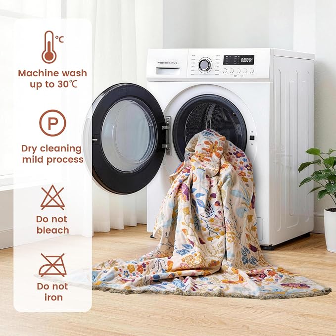 MSGKV Boho Throw Blanket 60"x80" Twin 100% Cotton Floral Blanket for Bed | Twin Size Cotton Throw, Muslin Blanket, Summer Breathable, Farmhouse Decor, Lightweight Comfort, All Season, Machine Washable
