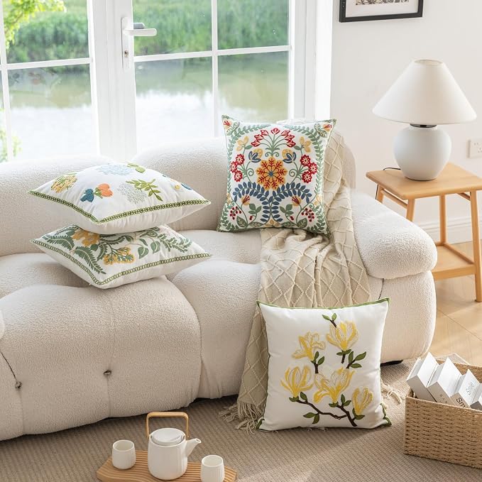 YIcabinet Pack of 2 Throw Pillow Covers,Embroidered Pillow Case Soft Square Decorative Pillowcases for Home Sofa Couch 18x18 Inch